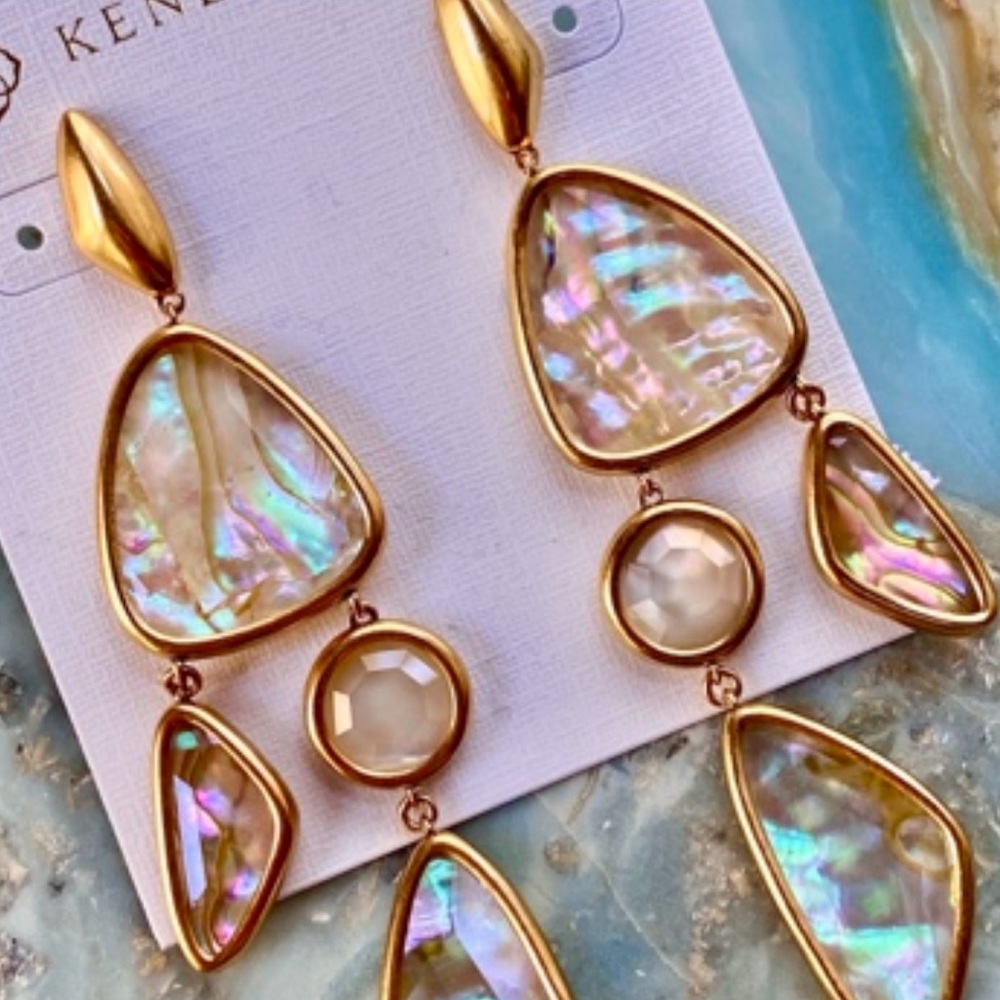 πΊπHPππΊ NWT Kendra Scott Margot Gold Abalone Statement Earrings - Picture 9 of 14